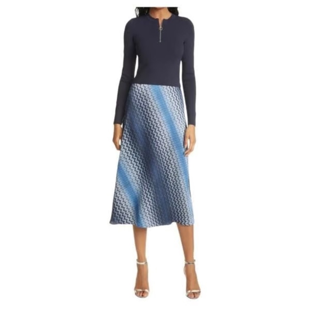 Ted Baker London Navy and Blue Long Sleeve Dress